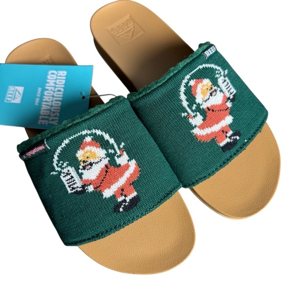 REEF Collab Tipsy Elves Women’s Slipper Slides Santa Broke The Internet Size 6 - Picture 1 of 8